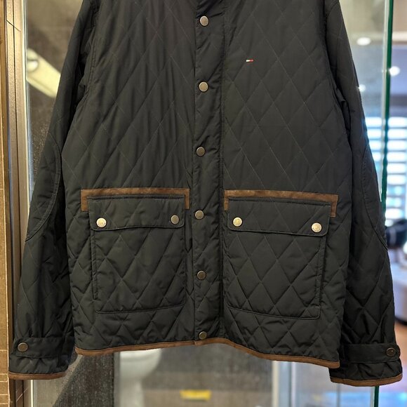 Tommy Hilfiger Vintage Diamond Quilted Barn Chore Jacket (Navy Blue/Brown) - Picture 12 of 16